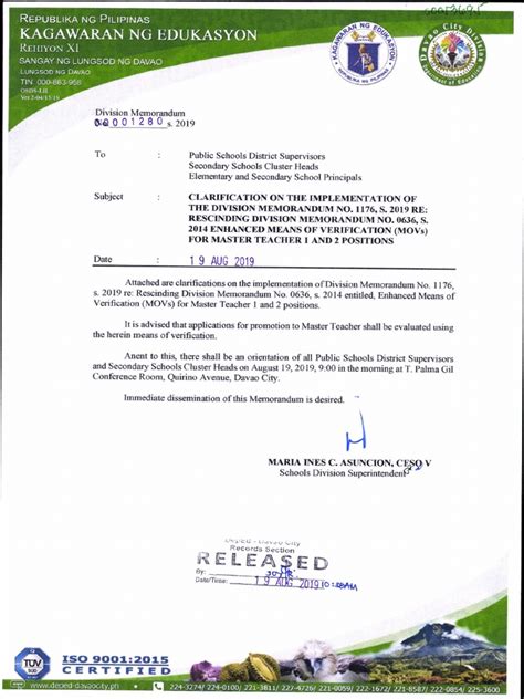 2019 DM No. 1280 CLARIFICATION ON THE IMPLEME .